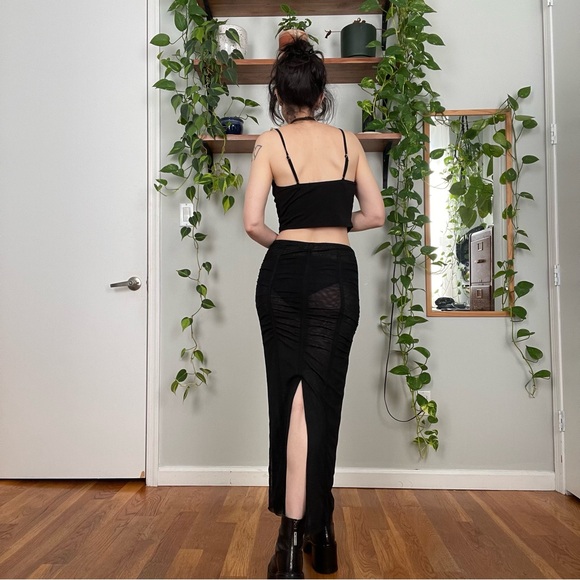 Sheer Mesh Maxi Pencil Skirt with Slit - S - Picture 2 of 8